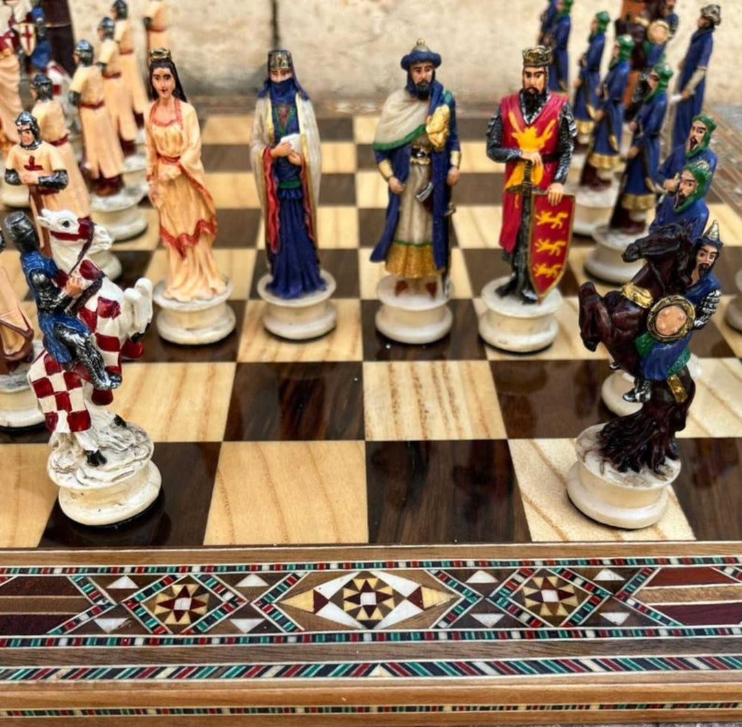 Luxury Chess Sets Historical Crusaders Hand Painted Chessmen Hand Carved Inlaid Solid Wooden Chess Board Chess Gifts Image 3