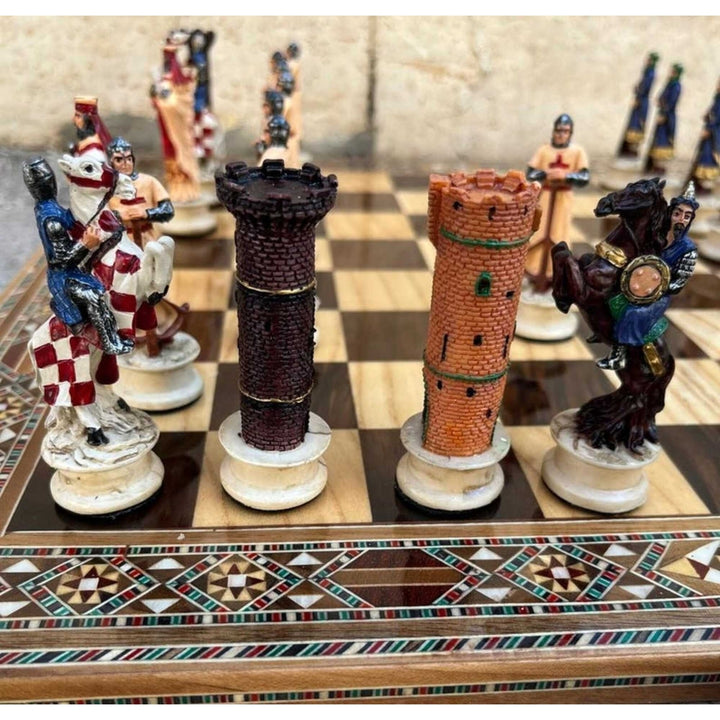 Luxury Chess Sets Historical Crusaders Hand Painted Chessmen Hand Carved Inlaid Solid Wooden Chess Board Chess Gifts Image 4