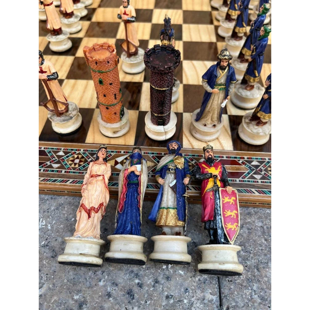 Luxury Chess Sets Historical Crusaders Hand Painted Chessmen Hand Carved Inlaid Solid Wooden Chess Board Chess Gifts Image 6