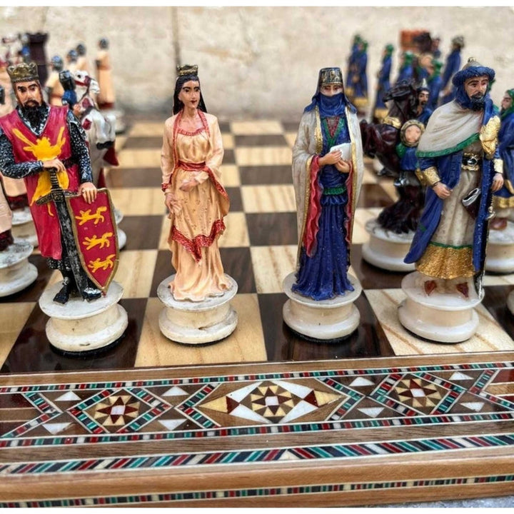 Luxury Chess Sets Historical Crusaders Hand Painted Chessmen Hand Carved Inlaid Solid Wooden Chess Board Chess Gifts Image 7