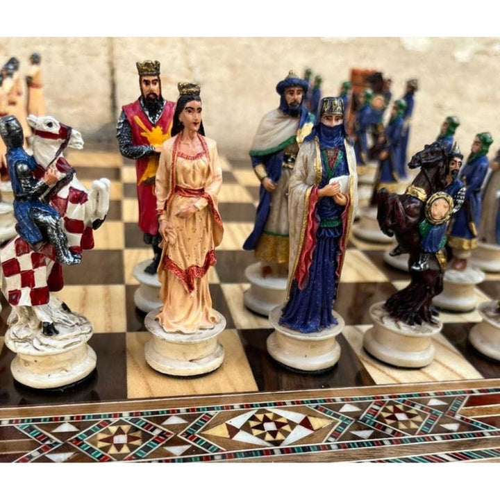 Luxury Chess Sets Historical Crusaders Hand Painted Chessmen Hand Carved Inlaid Solid Wooden Chess Board Chess Gifts Image 8