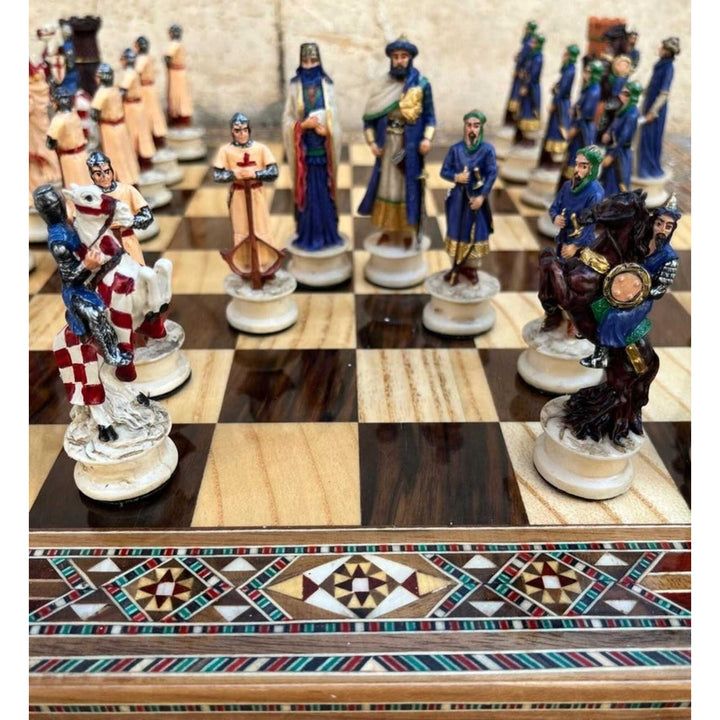 Luxury Chess Sets Historical Crusaders Hand Painted Chessmen Hand Carved Inlaid Solid Wooden Chess Board Chess Gifts Image 9