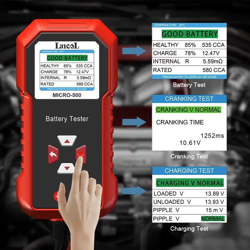 500 12V Car Battery Tester 40-3000 CCA Lithium Battery Test Lead Acid Battery Analyzer Image 3