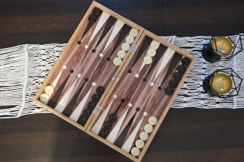 20"inch Backgammon Set for Adults X Large Wooden Game Board Handmade Game Sets Gifts Idea for Husband Image 3