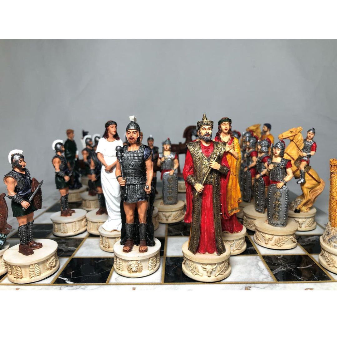 Chess Sets for Adults X Large Trojans and Spartans Hand Painted Chess Pieces Wooden Chess Board Image 1