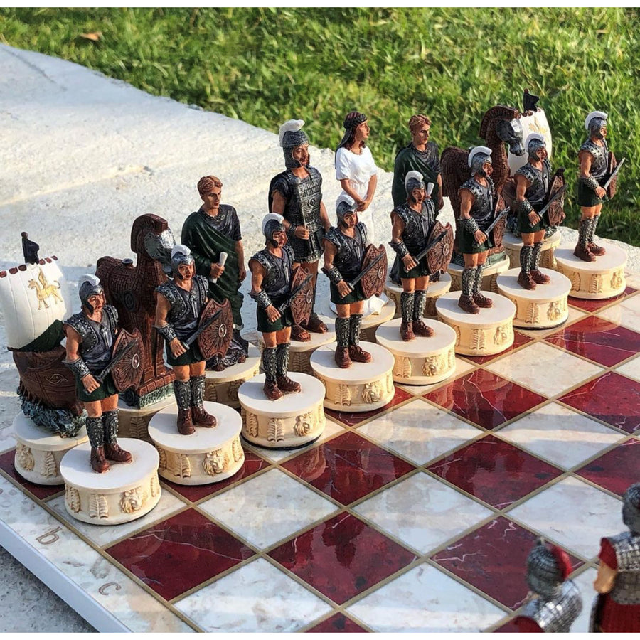 Chess Sets for Adults X Large Trojans and Spartans Handmade Chess Pieces Marble Wooden Chess Board Image 1