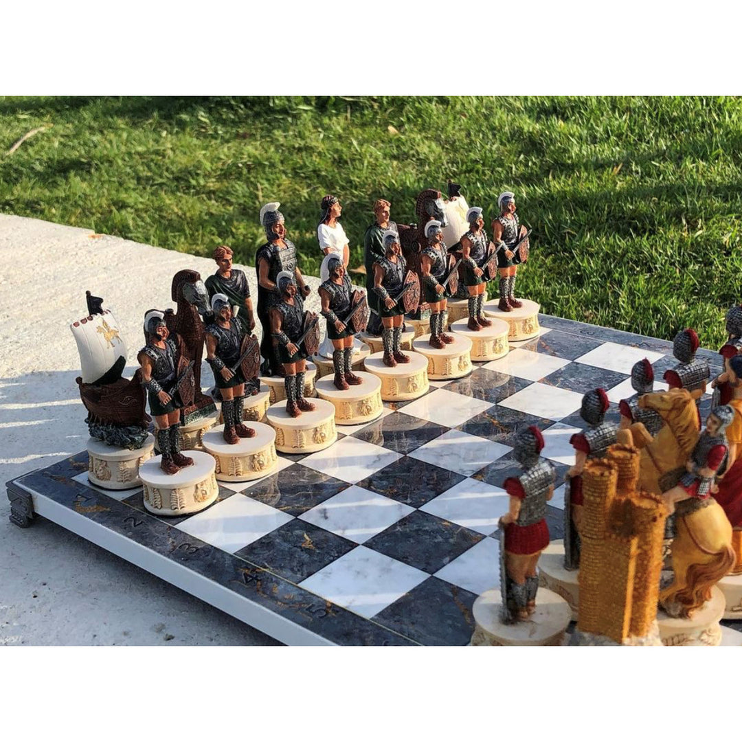 Chess Sets for Adults X Large Trojans and Spartans Handmade Chess Pieces Wooden Chess Board Image 1