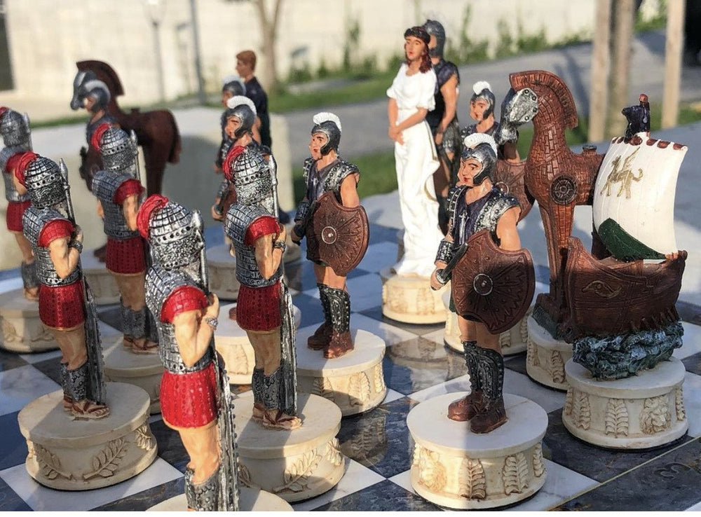 Chess Sets for Adults X Large Trojans and Spartans Handmade Chess Pieces Wooden Chess Board Image 2