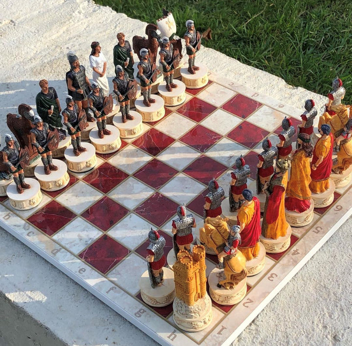 Chess Sets for Adults X Large Trojans and Spartans Handmade Chess Pieces Marble Wooden Chess Board Image 2