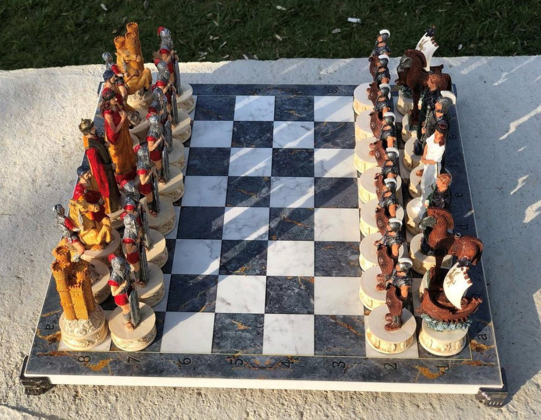 Chess Sets for Adults X Large Trojans and Spartans Handmade Chess Pieces Wooden Chess Board Image 3