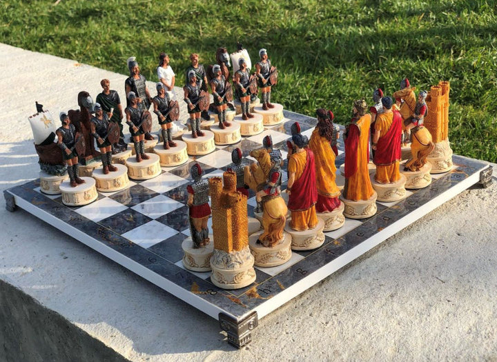 Chess Sets for Adults X Large Trojans and Spartans Handmade Chess Pieces Wooden Chess Board Image 4