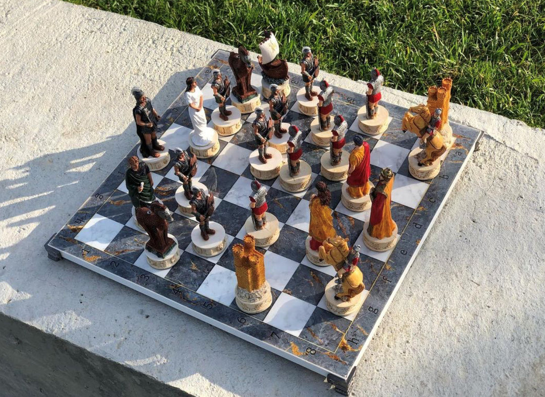 Chess Sets for Adults X Large Trojans and Spartans Handmade Chess Pieces Wooden Chess Board Image 9