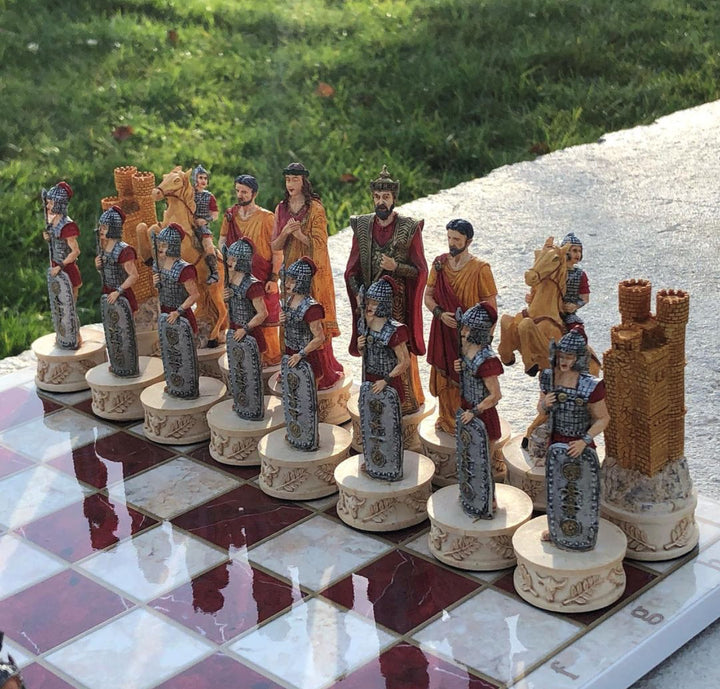 Chess Sets for Adults X Large Trojans and Spartans Handmade Chess Pieces Marble Wooden Chess Board Image 7