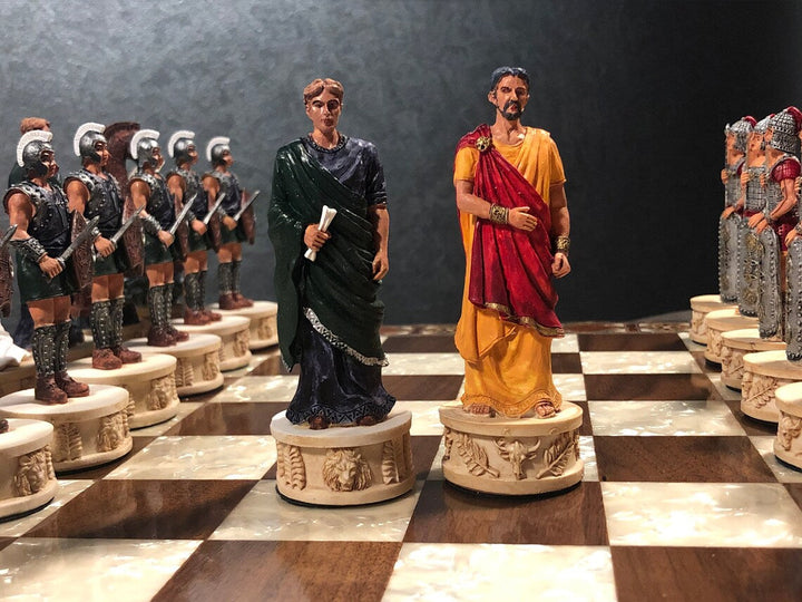 Luxury Chess Set for Adults X Large Trojans and Spartans Hand Painted Chess Pieces Inlaid Solid Wooden Chess Board Gifts Image 3