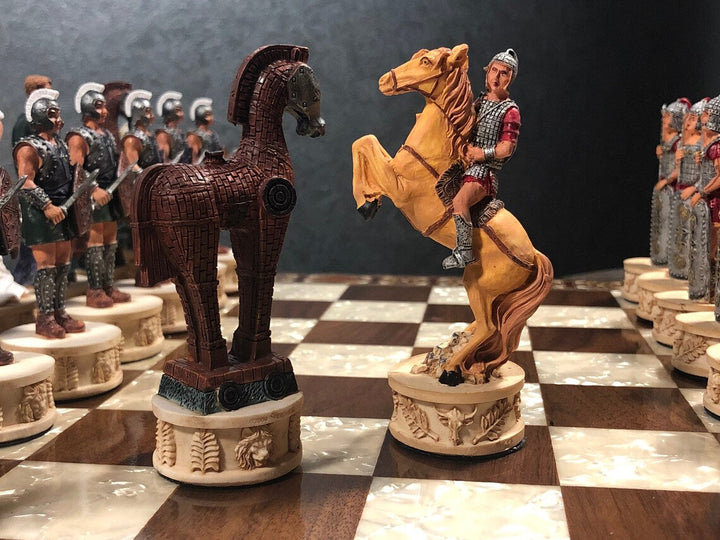 Luxury Chess Set for Adults X Large Trojans and Spartans Hand Painted Chess Pieces Inlaid Solid Wooden Chess Board Gifts Image 6