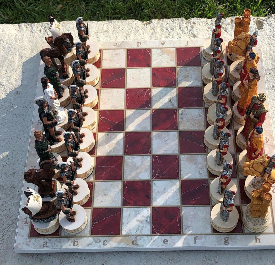 Chess Sets for Adults X Large Trojans and Spartans Handmade Chess Pieces Marble Wooden Chess Board Image 8