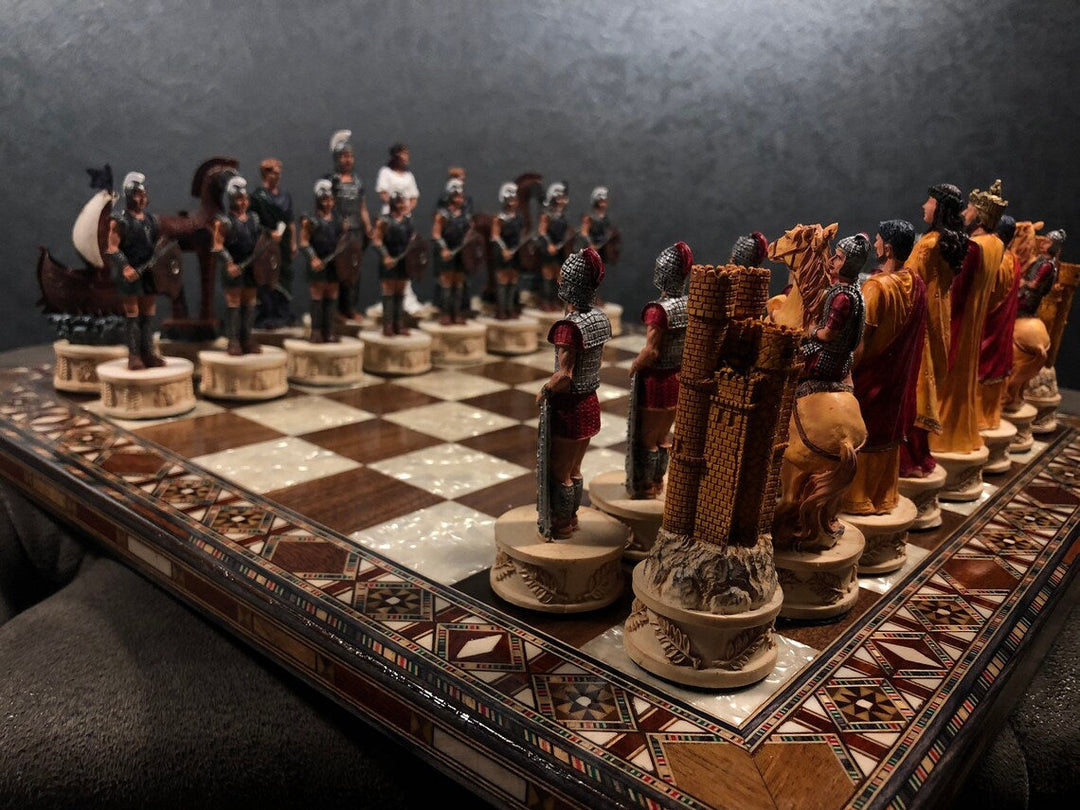 Luxury Chess Set for Adults X Large Trojans and Spartans Hand Painted Chess Pieces Inlaid Solid Wooden Chess Board Gifts Image 8