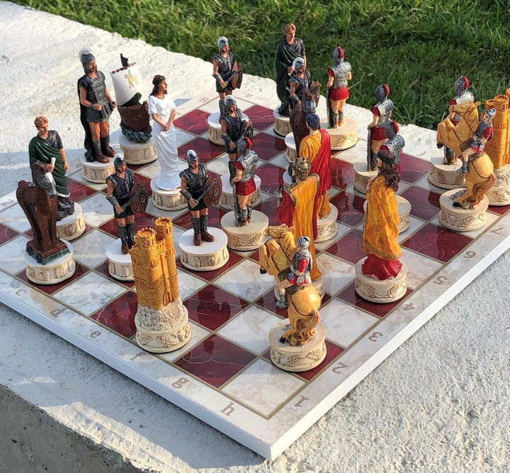 Chess Sets for Adults X Large Trojans and Spartans Handmade Chess Pieces Marble Wooden Chess Board Image 9