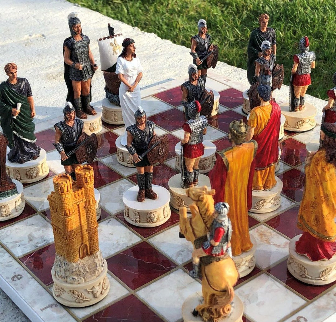 Chess Sets for Adults X Large Trojans and Spartans Handmade Chess Pieces Marble Wooden Chess Board Image 10