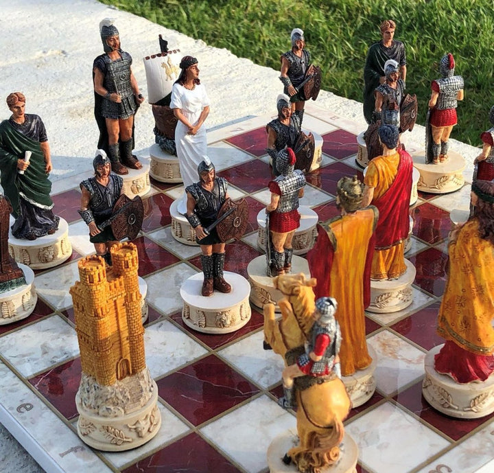 Chess Sets for Adults X Large Trojans and Spartans Handmade Chess Pieces Marble Wooden Chess Board Image 10