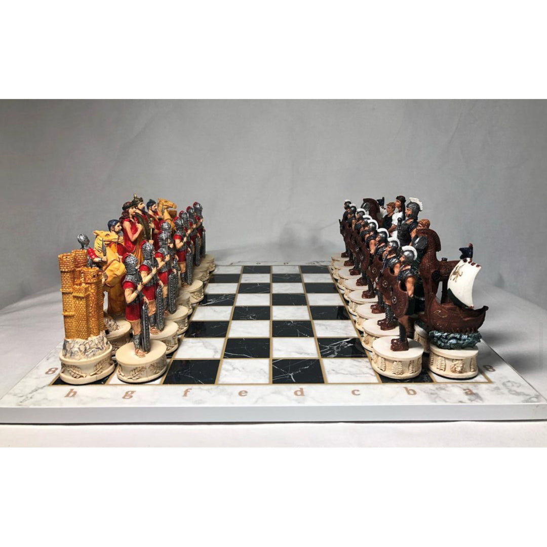 Luxury Chess Set for Adults X Large Trojans and Spartans Hand Painted Chess Pieces Walnut Wooden Chess Board Image 1