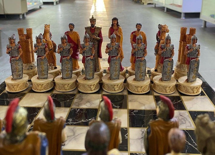 Luxury Chess Set for Adults X Large Trojans and Spartans Hand Painted Chess Pieces Wooden Chess Board Image 4