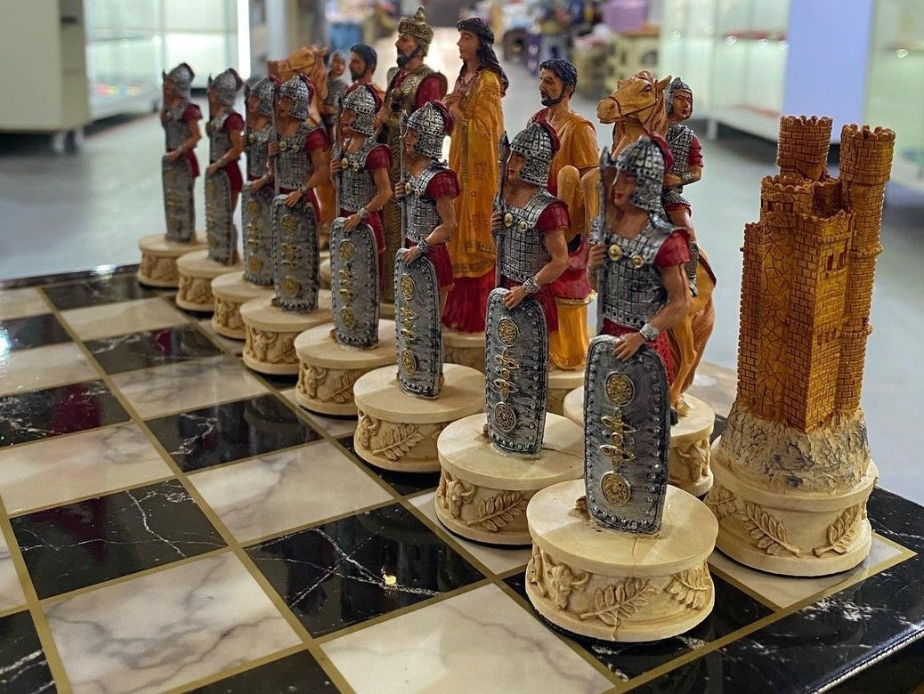 Luxury Chess Set for Adults X Large Trojans and Spartans Hand Painted Chess Pieces Wooden Chess Board Image 4