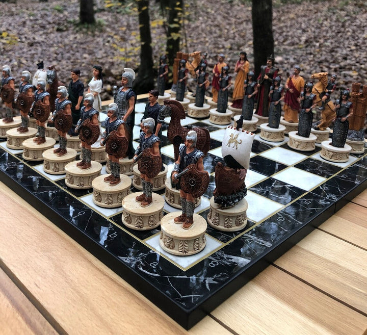 Luxury Chess Set for Adults X Large Trojans and Spartans Hand Painted Chess Pieces Wooden Chess Board Image 3