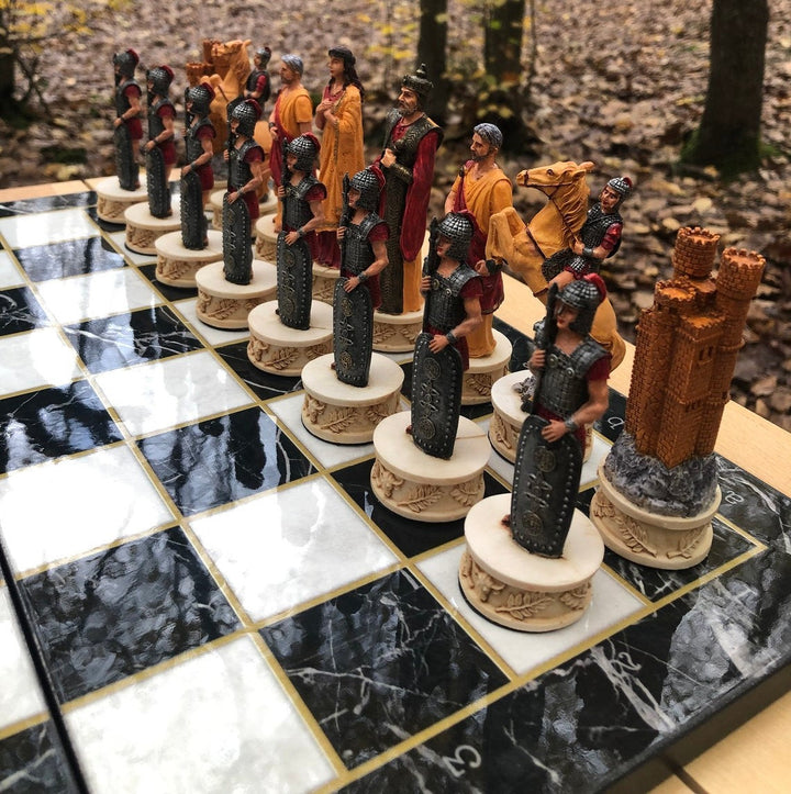 Luxury Chess Set for Adults X Large Trojans and Spartans Hand Painted Chess Pieces Wooden Chess Board Image 4