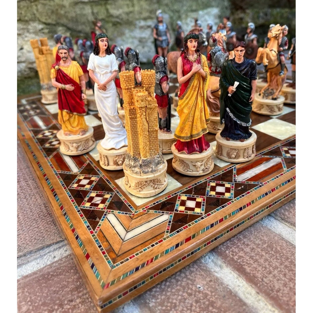 Luxury Chess Set for Adults X Large Trojans and Spartans Hand Painted Chessmen Inlaid Solid Wooden Chess Board Gifts Image 1