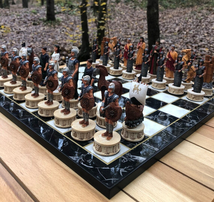 Luxury Chess Set for Adults X Large Trojans and Spartans Hand Painted Chess Pieces Wooden Chess Board Image 7