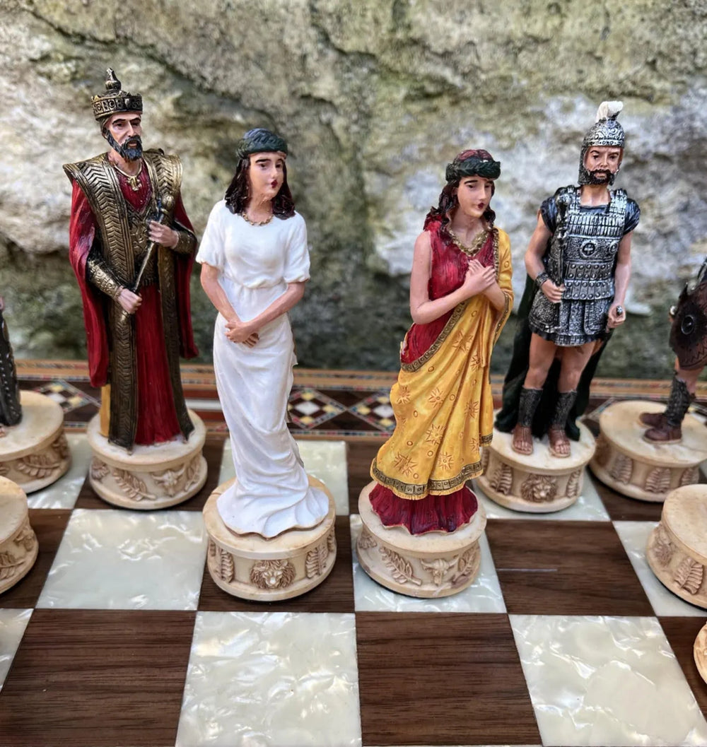 Luxury Chess Set for Adults X Large Trojans and Spartans Hand Painted Chessmen Inlaid Solid Wooden Chess Board Gifts Image 2