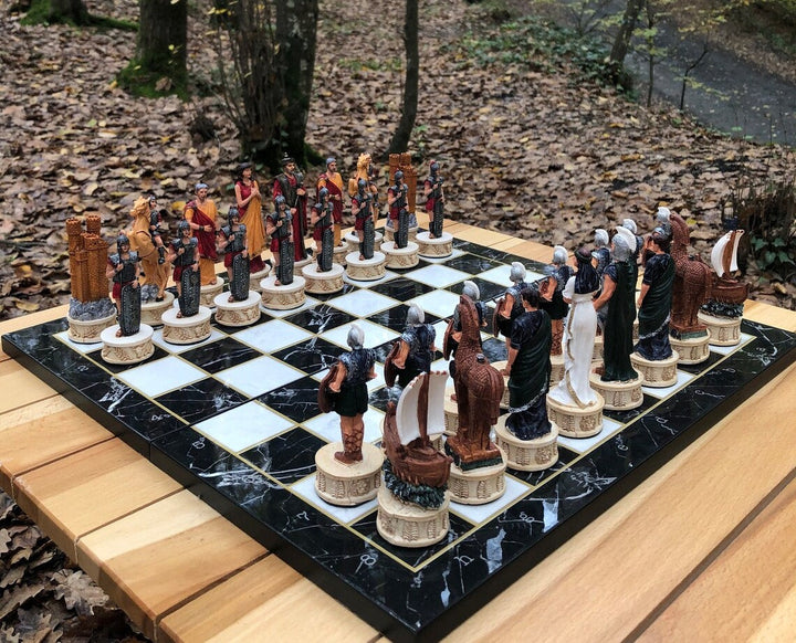 Luxury Chess Set for Adults X Large Trojans and Spartans Hand Painted Chess Pieces Wooden Chess Board Image 8