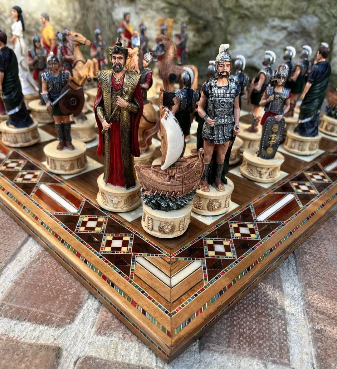 Luxury Chess Set for Adults X Large Trojans and Spartans Hand Painted Chessmen Inlaid Solid Wooden Chess Board Gifts Image 3