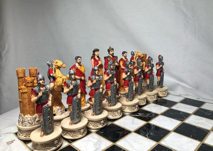 Luxury Chess Set for Adults X Large Trojans and Spartans Hand Painted Chess Pieces Walnut Wooden Chess Board Image 3