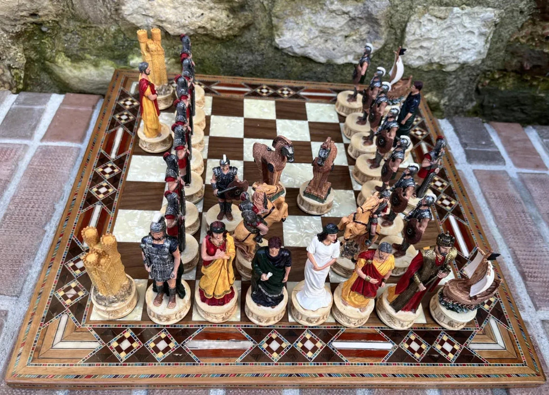 Luxury Chess Set for Adults X Large Trojans and Spartans Hand Painted Chessmen Inlaid Solid Wooden Chess Board Gifts Image 4