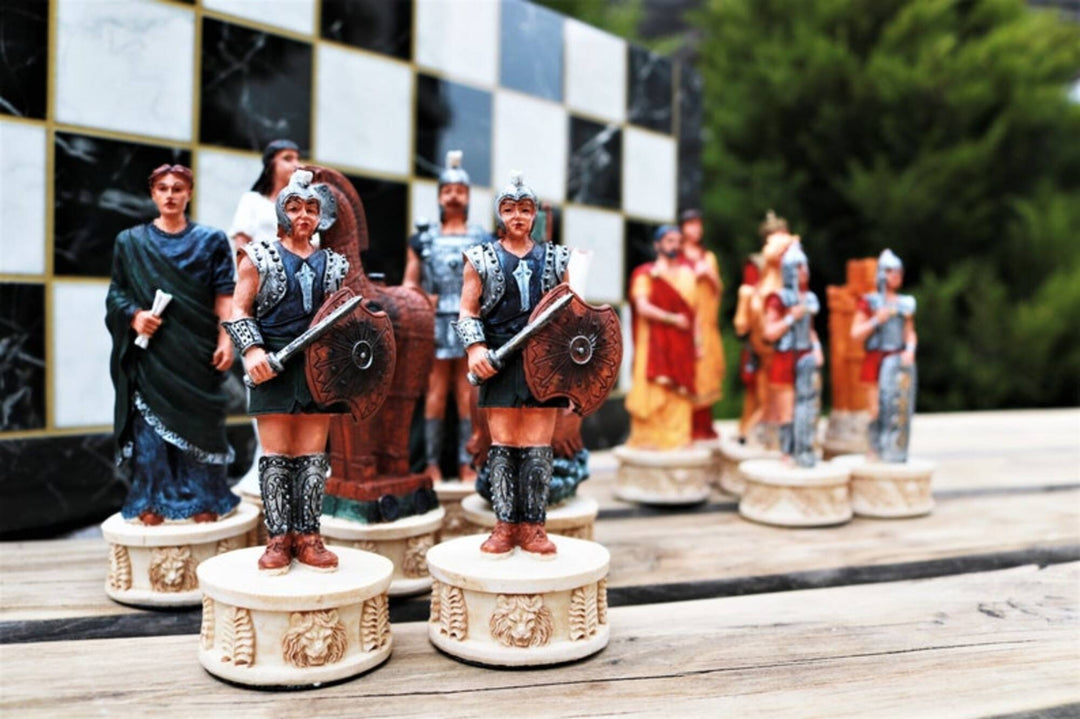 Luxury Chess Set for Adults X Large Trojans Spartans Hand Painted Chess Pieces Wooden Chess Board Image 3