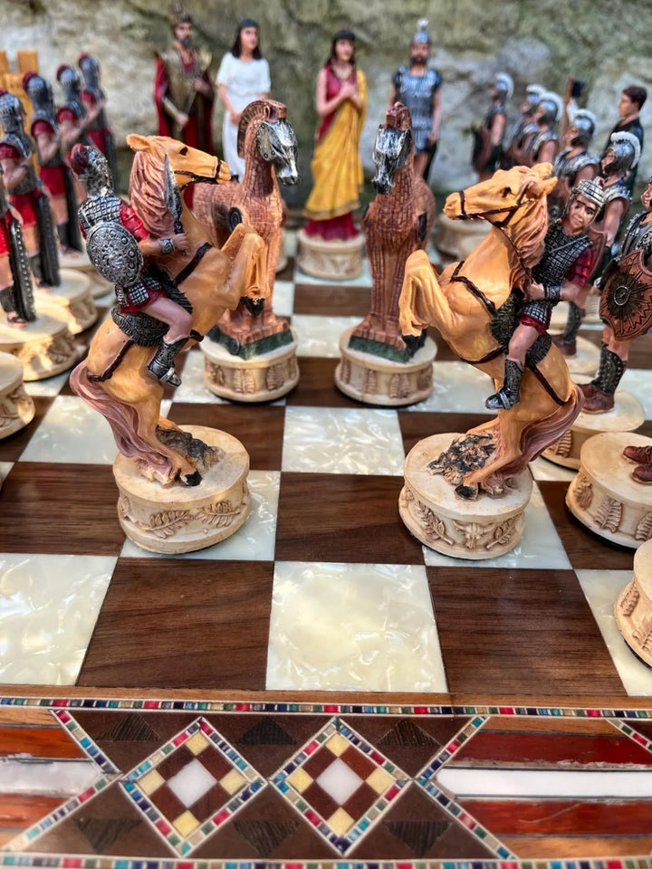 Luxury Chess Set for Adults X Large Trojans and Spartans Hand Painted Chessmen Inlaid Solid Wooden Chess Board Gifts Image 6