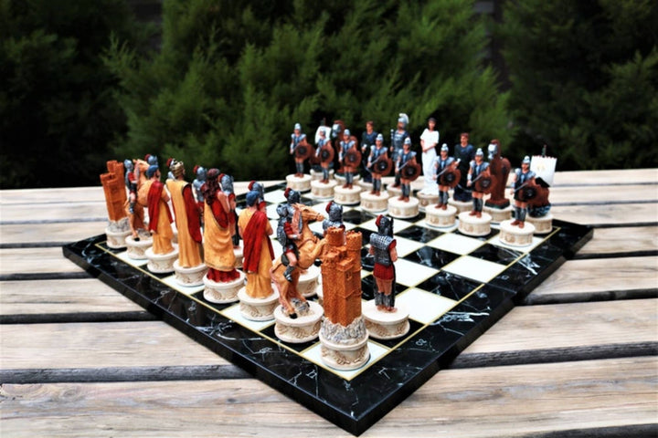 Luxury Chess Set for Adults X Large Trojans Spartans Hand Painted Chess Pieces Wooden Chess Board Image 7