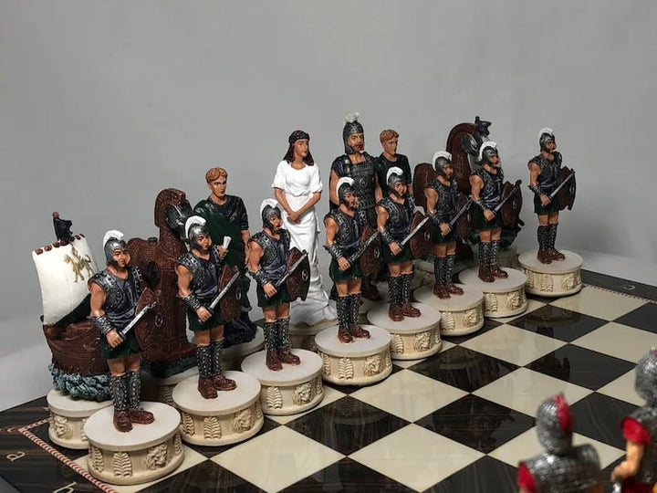 Luxury Chess Set for Adults X Large Trojans Spartans Hand Painted Chess Pieces Wooden Chess Board Gifts for Family Image 2