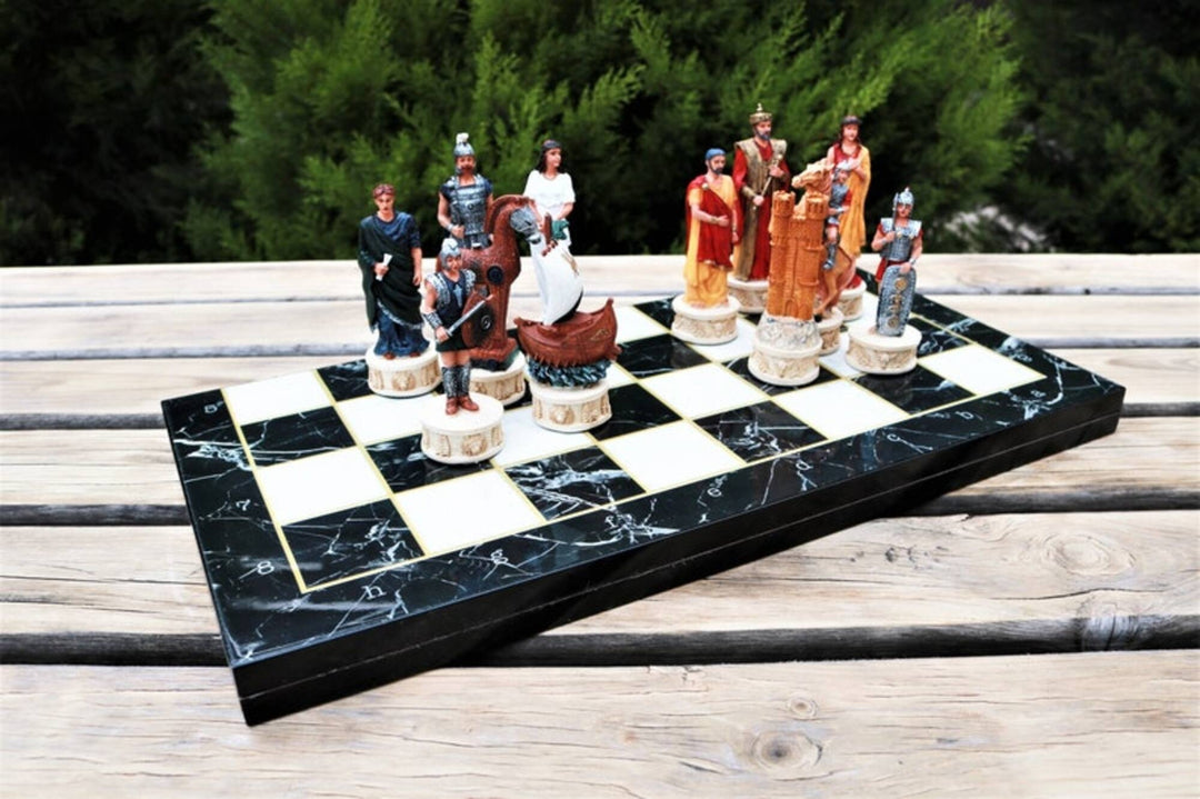 Luxury Chess Set for Adults X Large Trojans Spartans Hand Painted Chess Pieces Wooden Chess Board Image 11