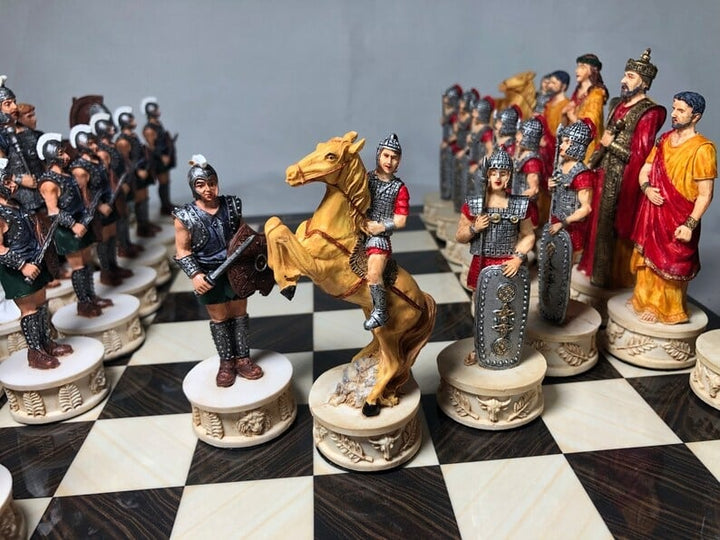 Luxury Chess Set for Adults X Large Trojans Spartans Hand Painted Chess Pieces Wooden Chess Board Gifts for Family Image 3