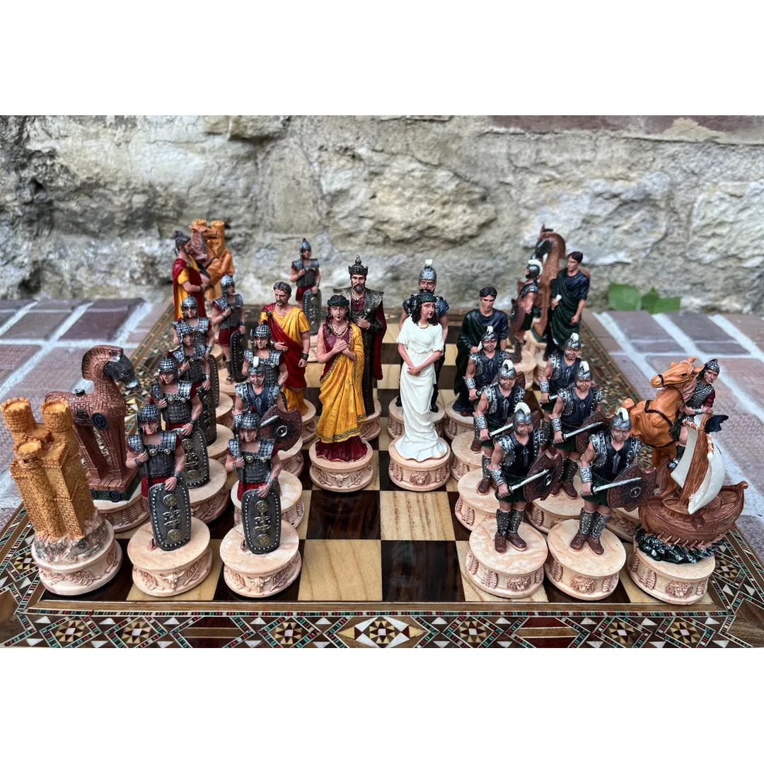 Luxury Chess Set for Adults X Large Trojans Spartans Hand Painted Chessmen Inlaid Solid Wooden Chess Board Gift Ideas Image 1