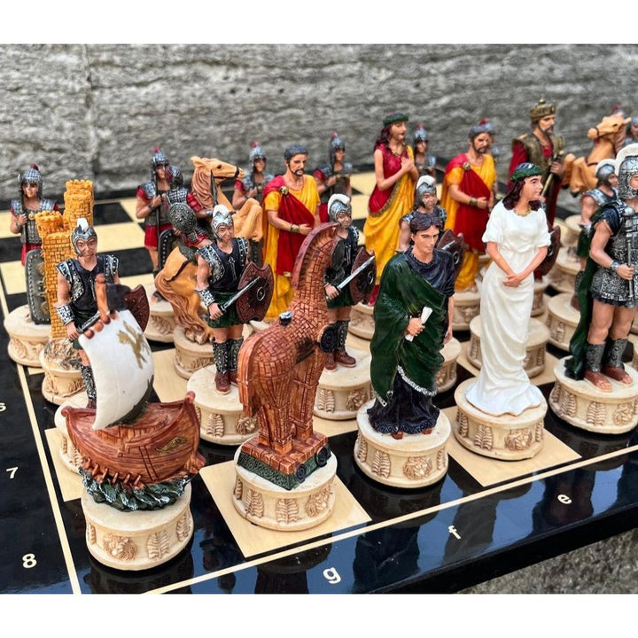 Luxury Chess Set for Adults X Large Trojans Spartans Hand Painted Chessmen Wooden Chess Board (Copy) Image 1