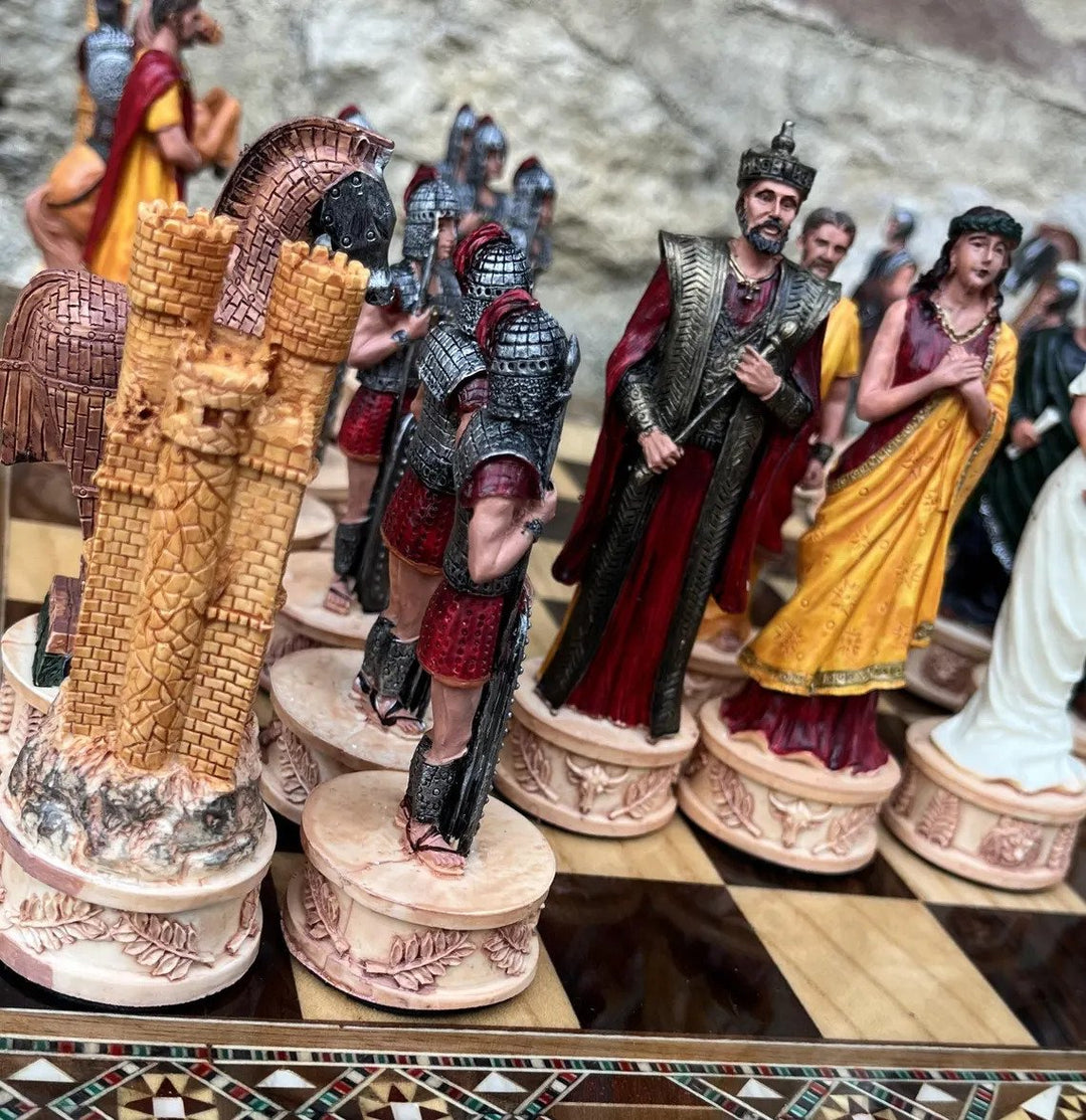 Luxury Chess Set for Adults X Large Trojans Spartans Hand Painted Chessmen Inlaid Solid Wooden Chess Board Gift Ideas Image 3