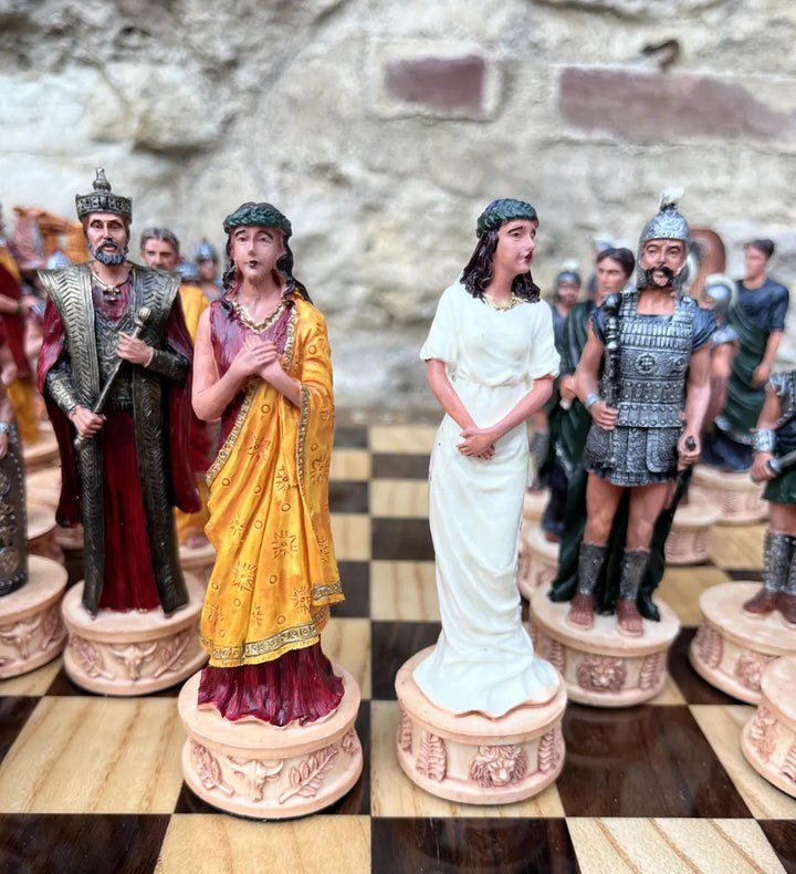 Luxury Chess Set for Adults X Large Trojans Spartans Hand Painted Chessmen Inlaid Solid Wooden Chess Board Gift Ideas Image 4