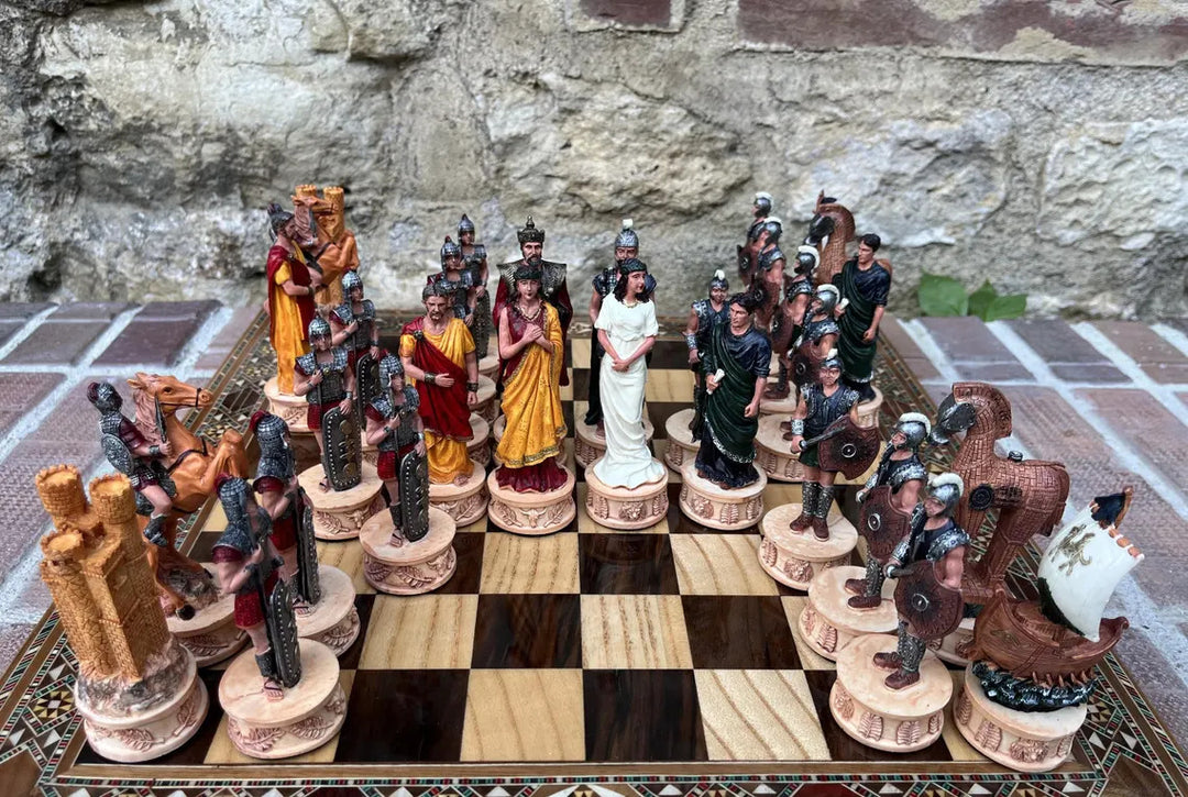 Luxury Chess Set for Adults X Large Trojans Spartans Hand Painted Chessmen Inlaid Solid Wooden Chess Board Gift Ideas Image 7