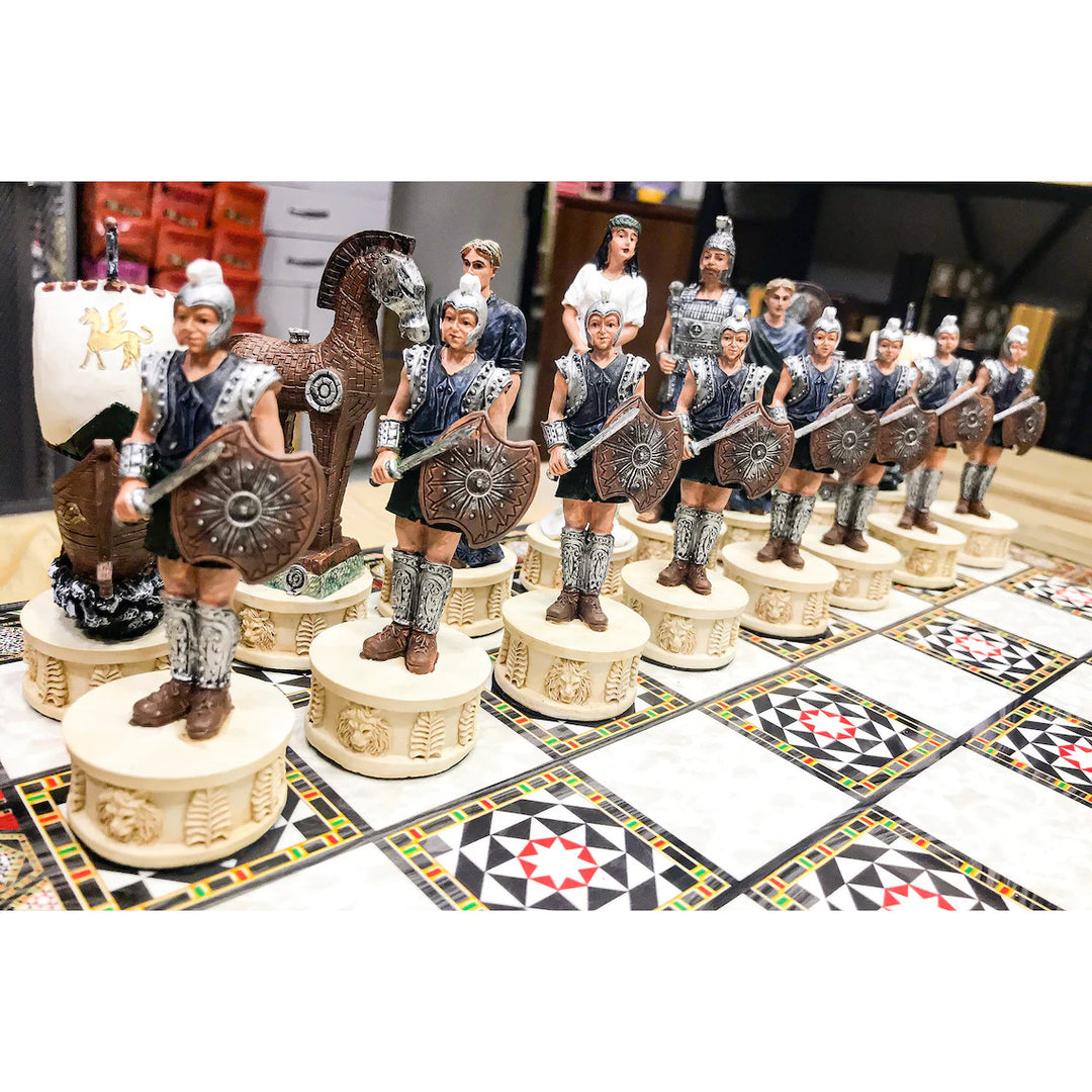 Luxury Chess Set for Adults X Large Trojans Spartans Hand Painted Chessmen Wooden Chess Board Gifts for Family Image 6