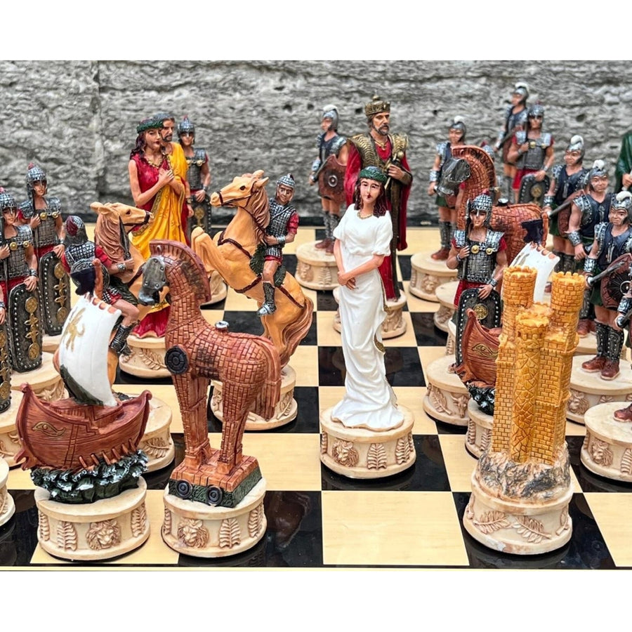 Luxury Chess Set for Adults X Large Trojans Spartans Hand Painted Chessmen Wooden Chess Board Gifts for Husband Image 1