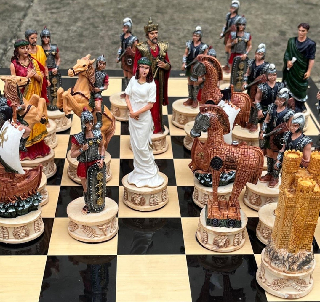 Luxury Chess Set for Adults X Large Trojans Spartans Hand Painted Chessmen Wooden Chess Board Gifts for Husband Image 2